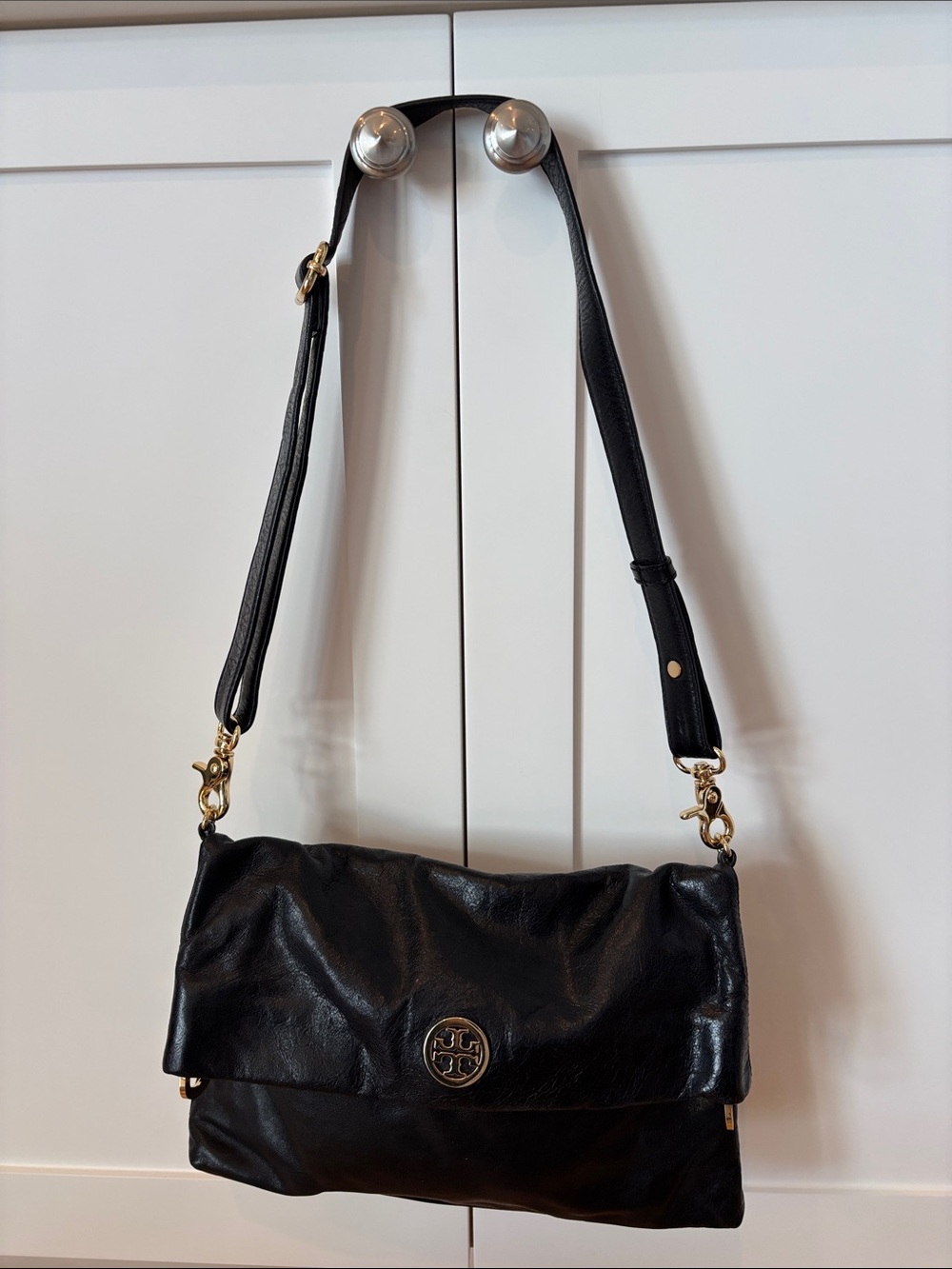 Tory Burch Convertible Fold-Over Leather Crossbody/Shoulder Bag
